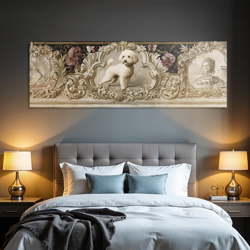 Fluffy Weisser Hund In Ornate Rahmen Mit Floralen Designs