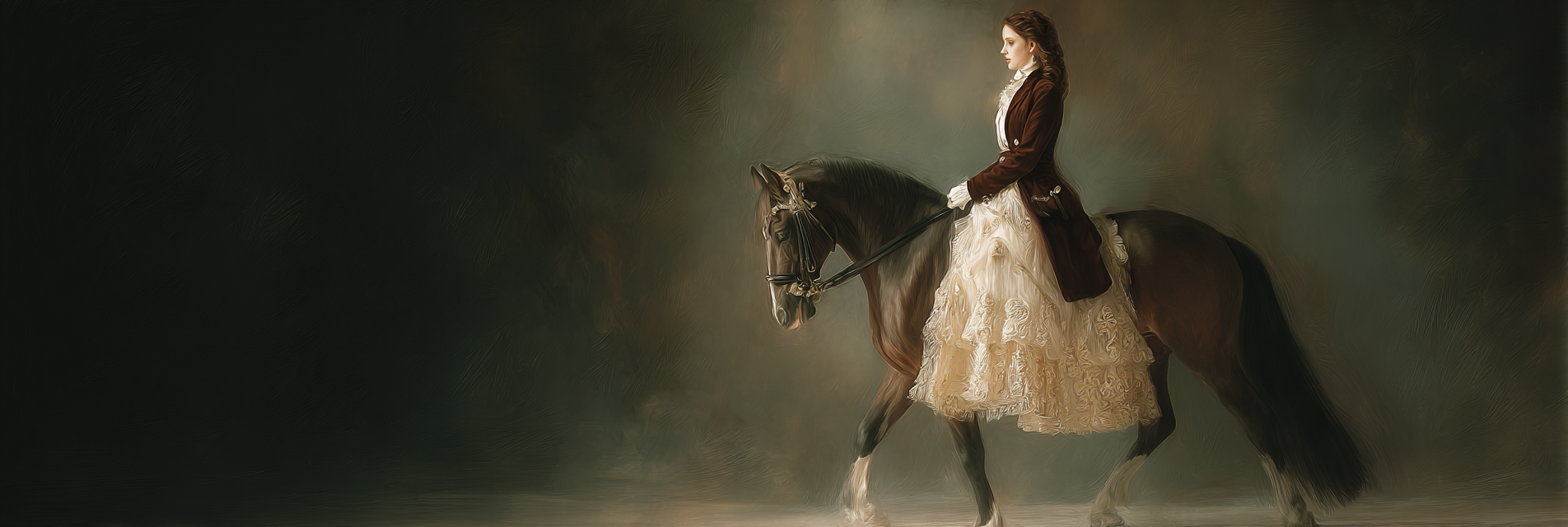Frau Auf Pferd Elegante Kleidung Mit Vintage Elementen | Klassisch | Einrichtungsstile