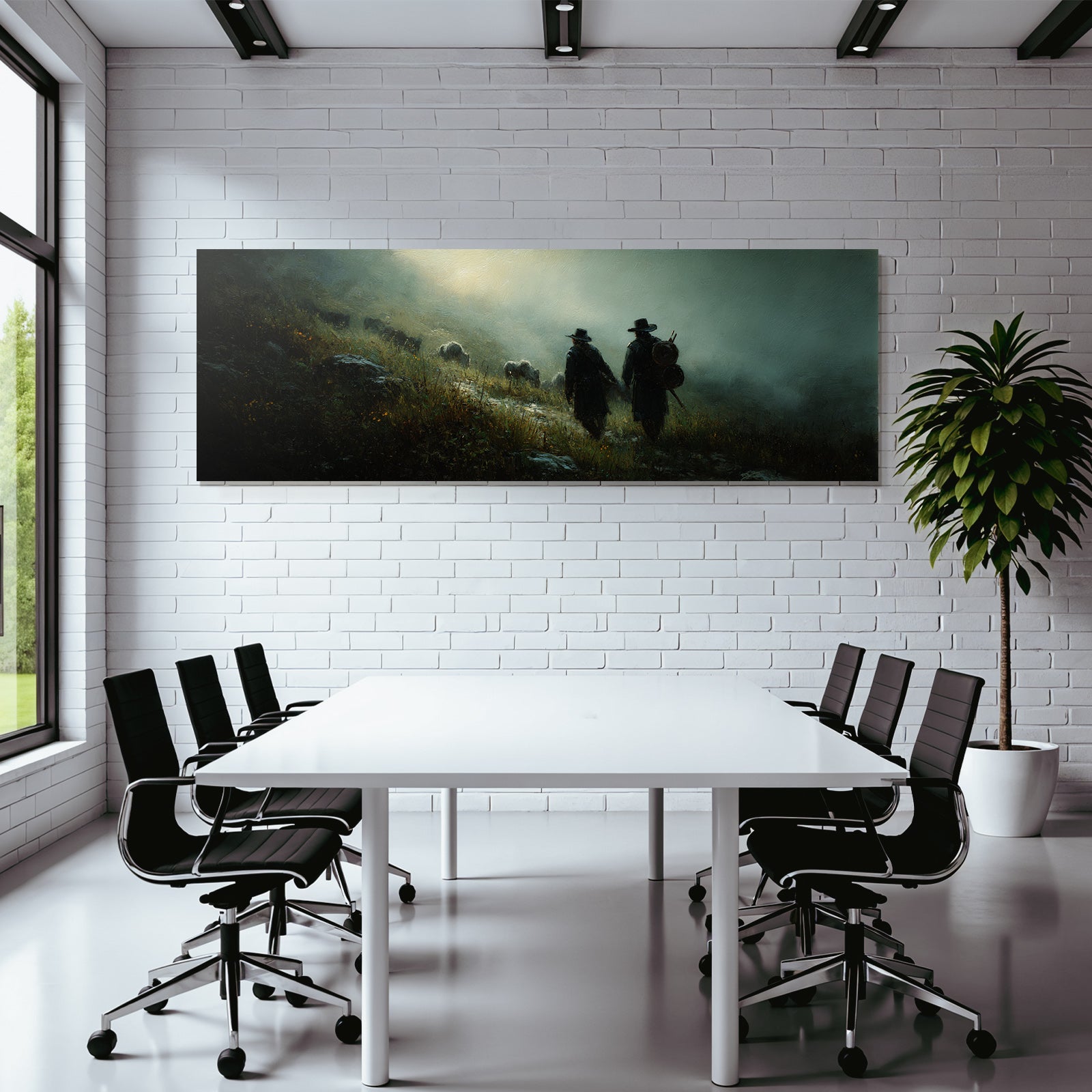 Gemalte Figuren Hand In Hand Montanlandschaft Mystisch Atmosphaerisch