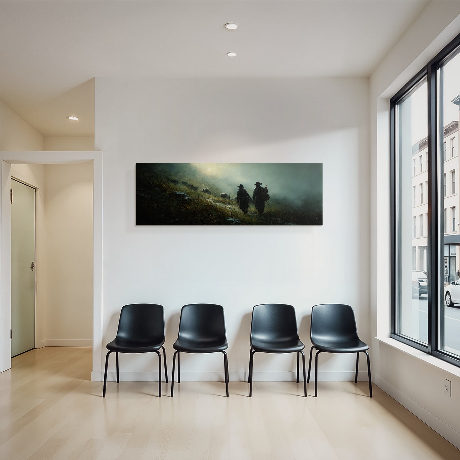 Gemalte Figuren Hand In Hand Montanlandschaft Mystisch Atmosphaerisch