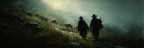 Gemalte Figuren Hand In Hand Montanlandschaft Mystisch Atmosphaerisch | Klassisch | Einrichtungsstile