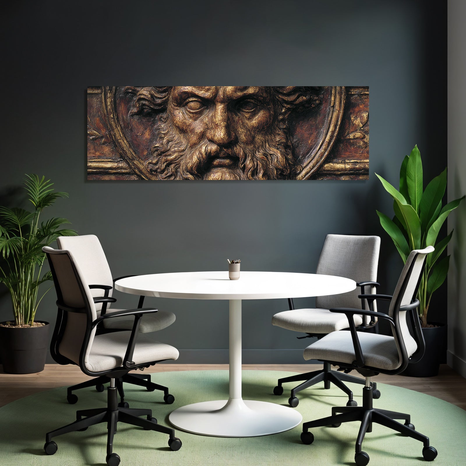 Gesicht Einer Skulptur Mit Langem Haar Und Bart Gold Bronze Finish
