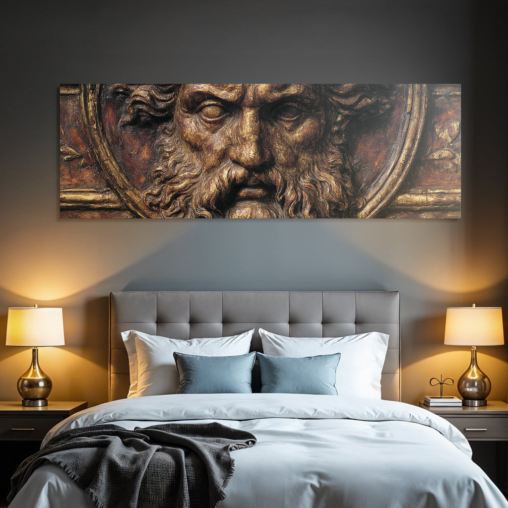 Gesicht Einer Skulptur Mit Langem Haar Und Bart Gold Bronze Finish