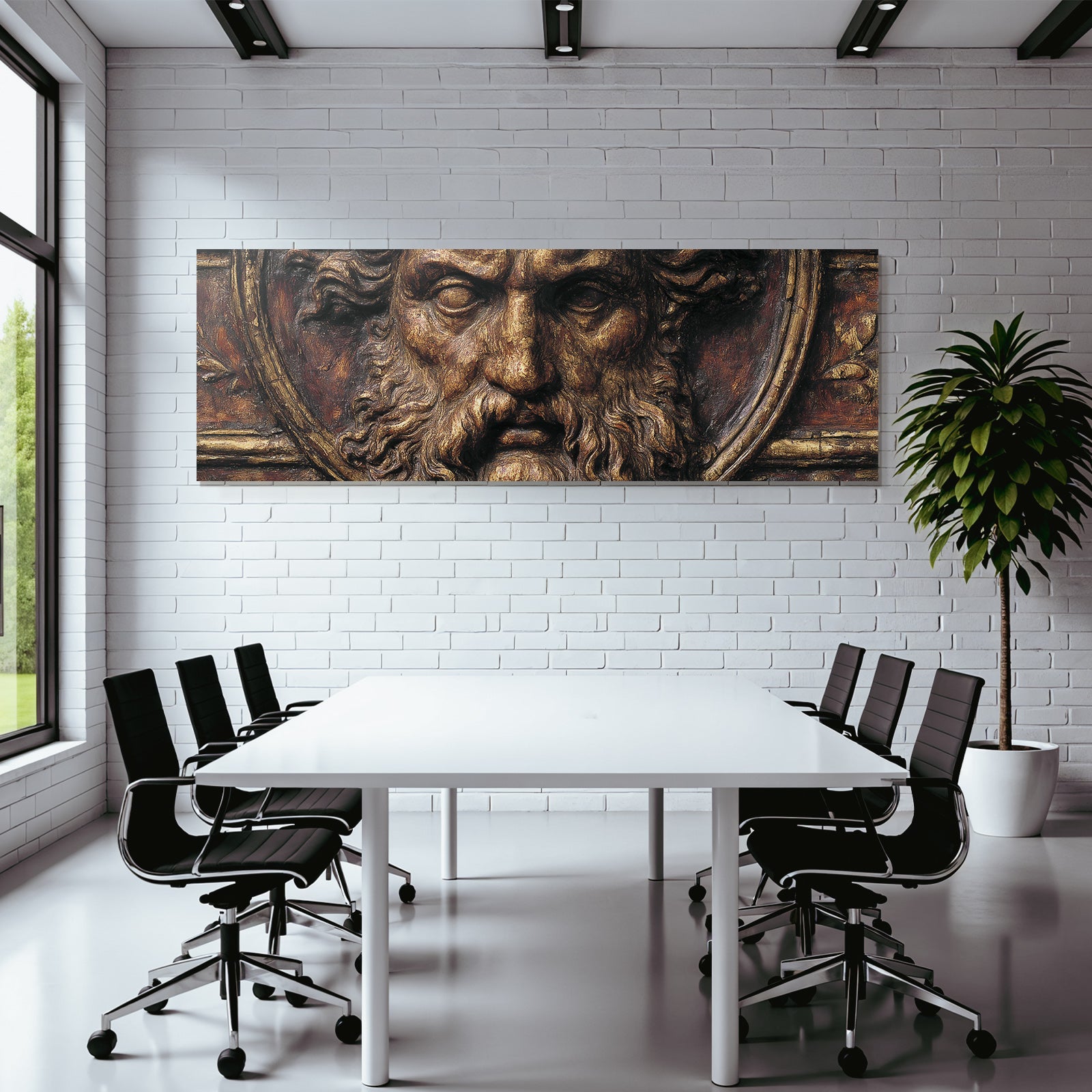 Gesicht Einer Skulptur Mit Langem Haar Und Bart Gold Bronze Finish