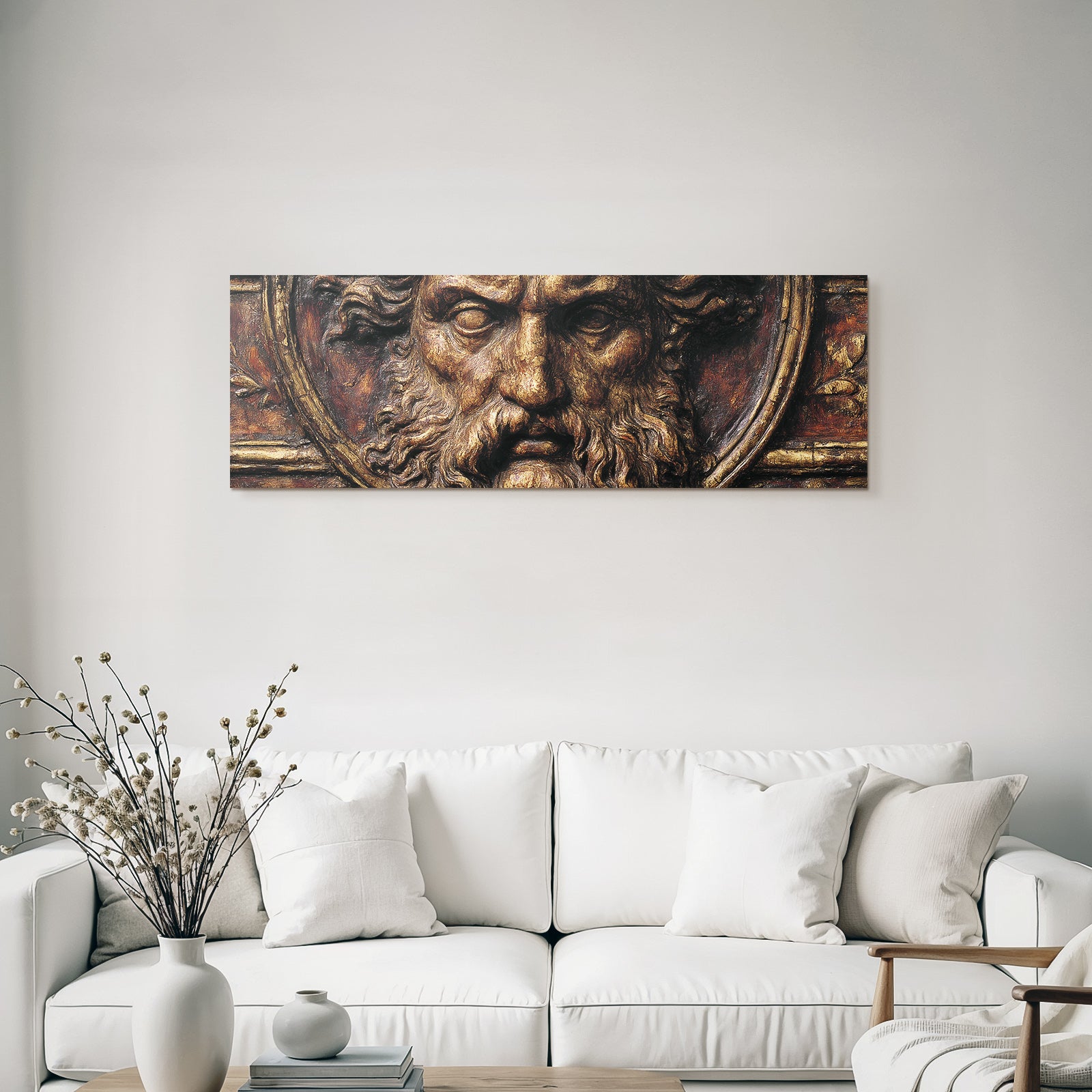 Gesicht Einer Skulptur Mit Langem Haar Und Bart Gold Bronze Finish