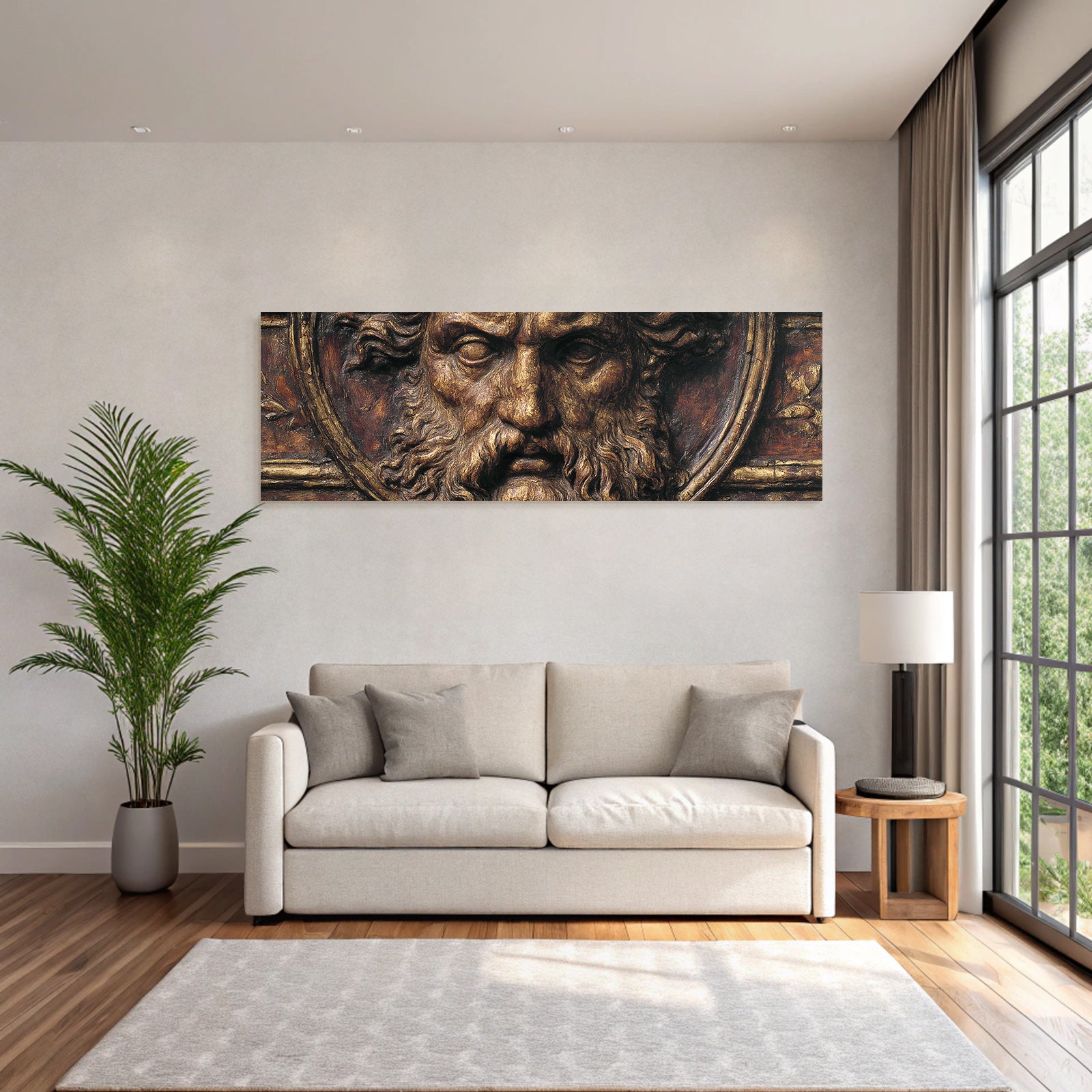 Gesicht Einer Skulptur Mit Langem Haar Und Bart Gold Bronze Finish