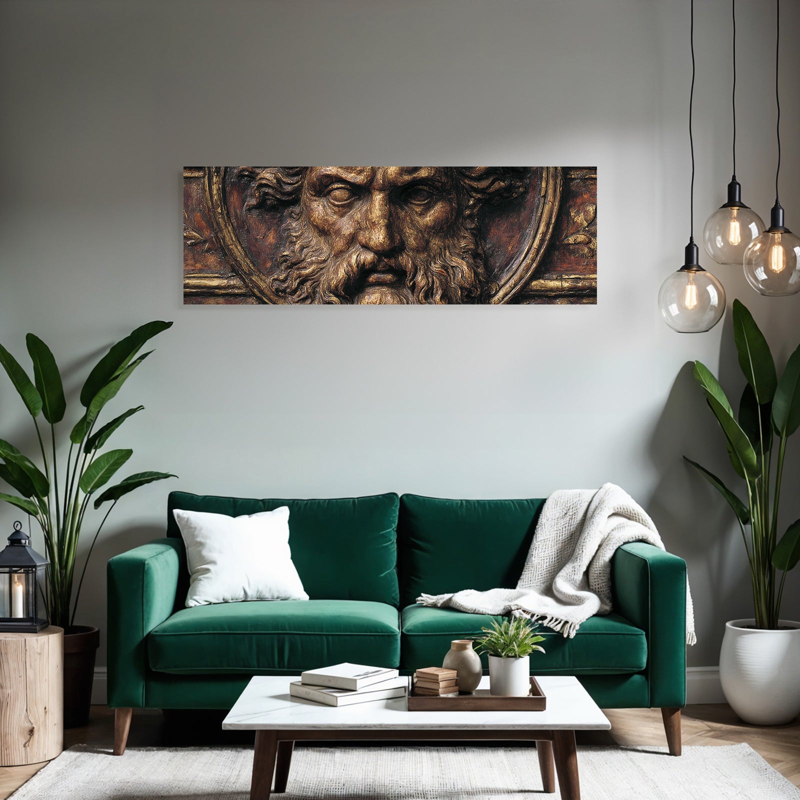Gesicht Einer Skulptur Mit Langem Haar Und Bart Gold Bronze Finish
