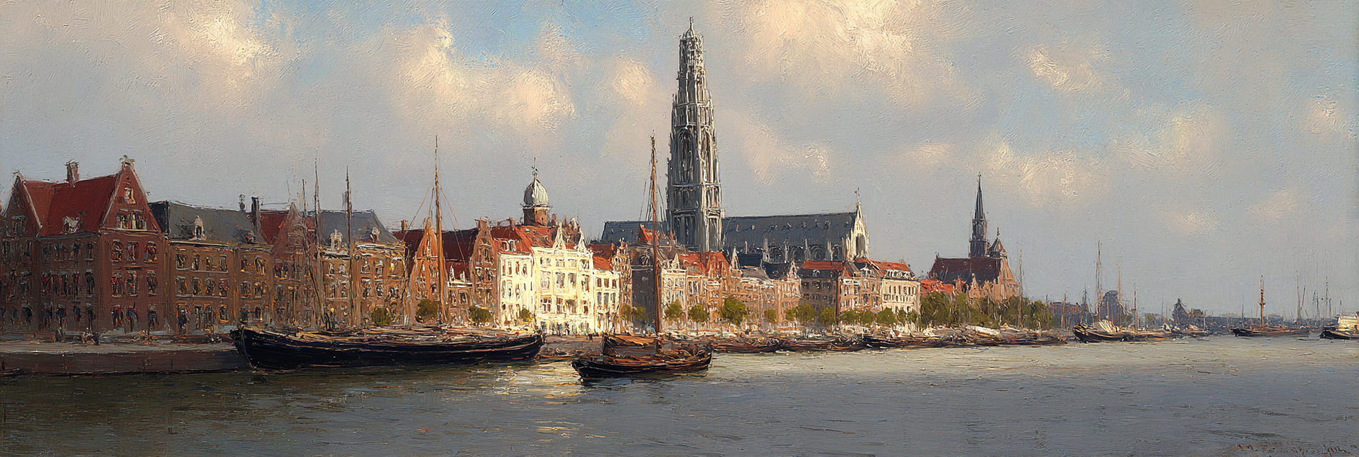Hafenlandschaft Mit Historischen Gebaeuden Boote Und Kirchtuerme | Klassisch | Einrichtungsstile