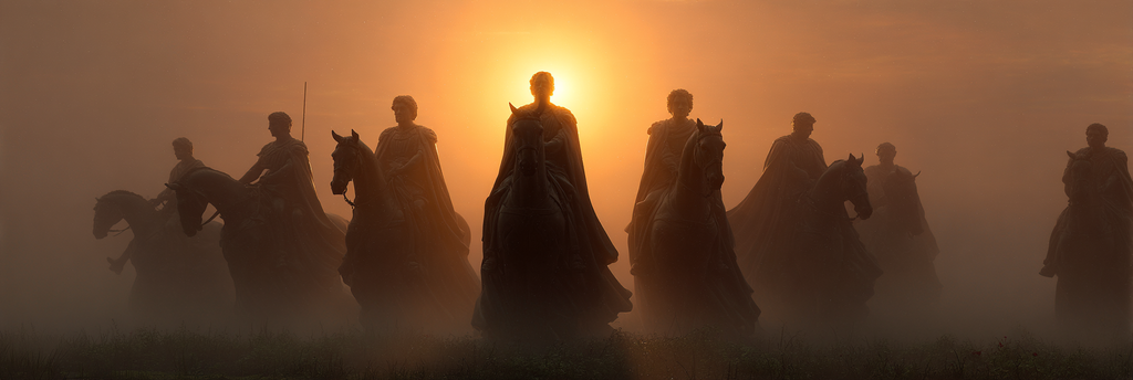 Historische Reiter Statue Im Nebel Bei Sonnenuntergang | Klassisch | Einrichtungsstile