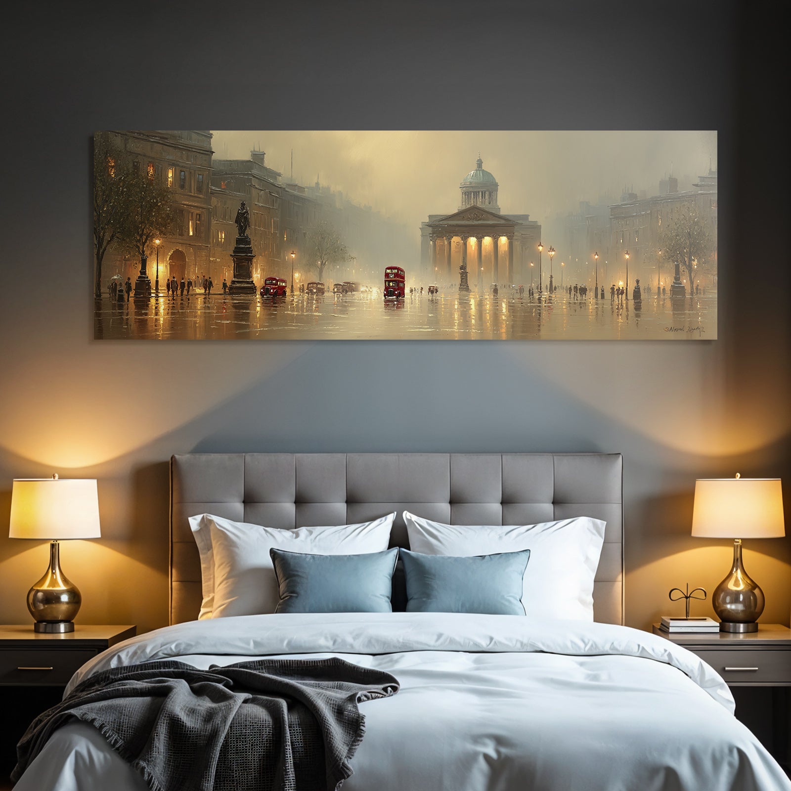 Historische Stadt Architektur Rotbus Seitensicht Misty Atmosphaere