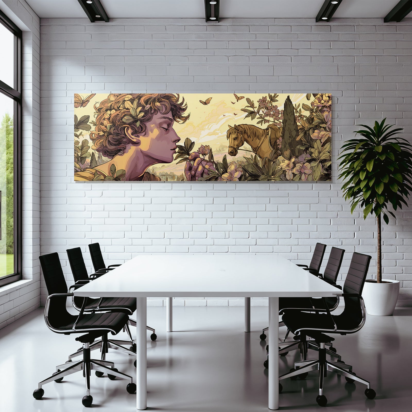 Junges Maedchen Mit Lockigem Haar Blumen Duftende Pflanze Pferd Natur Idylle