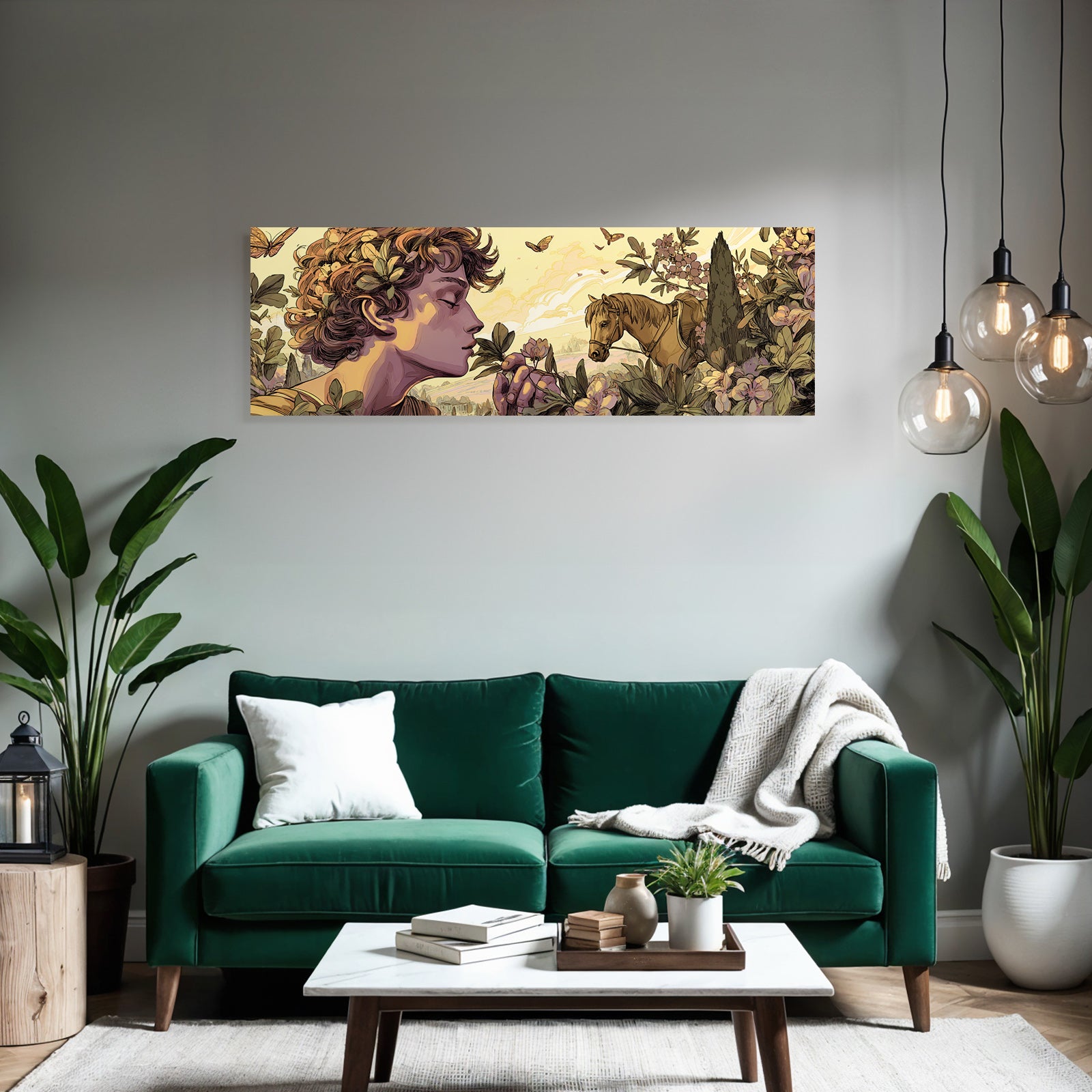 Junges Maedchen Mit Lockigem Haar Blumen Duftende Pflanze Pferd Natur Idylle