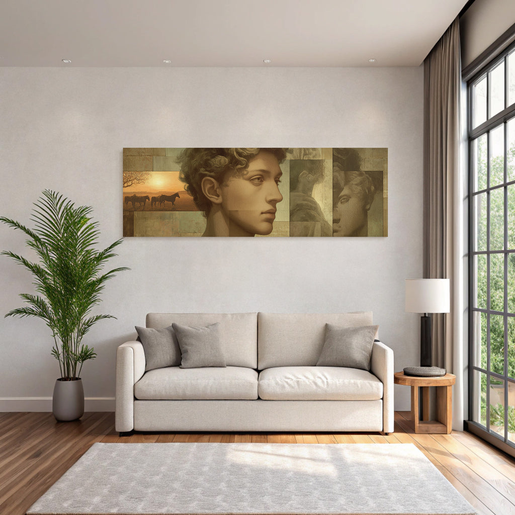 Jungmann Mit Lockigem Haar Landschaft Mit Pferden Kunstwerk