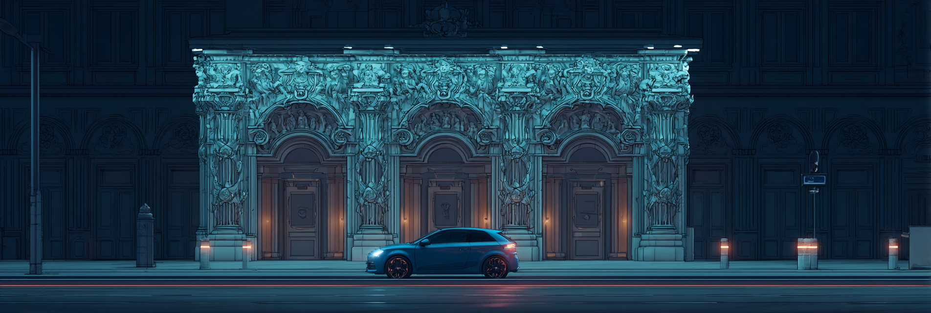 Luxus Gebaeude Moderne Autos Nacht Szene | Klassisch | Einrichtungsstile