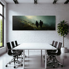 Mistige Landschaft Mit Figuren Und Schafen