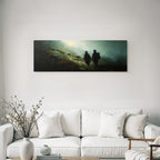 Mistige Landschaft Mit Figuren Und Schafen