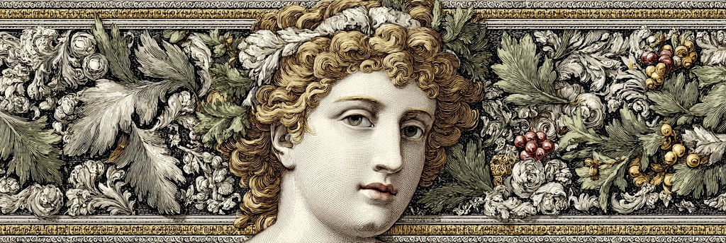 Ornate Decorative Design Mit Menschen Gestalt Umgeben Von Floralen Motiven | Klassisch | Einrichtungsstile