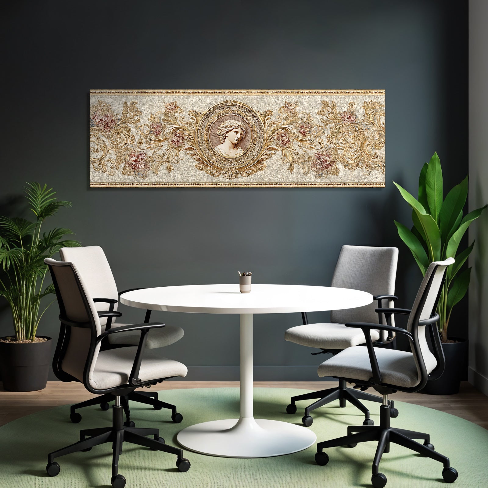 Ornate Dekoratives Design Florale Motive Medaillon Frauengesicht Vintage Barock