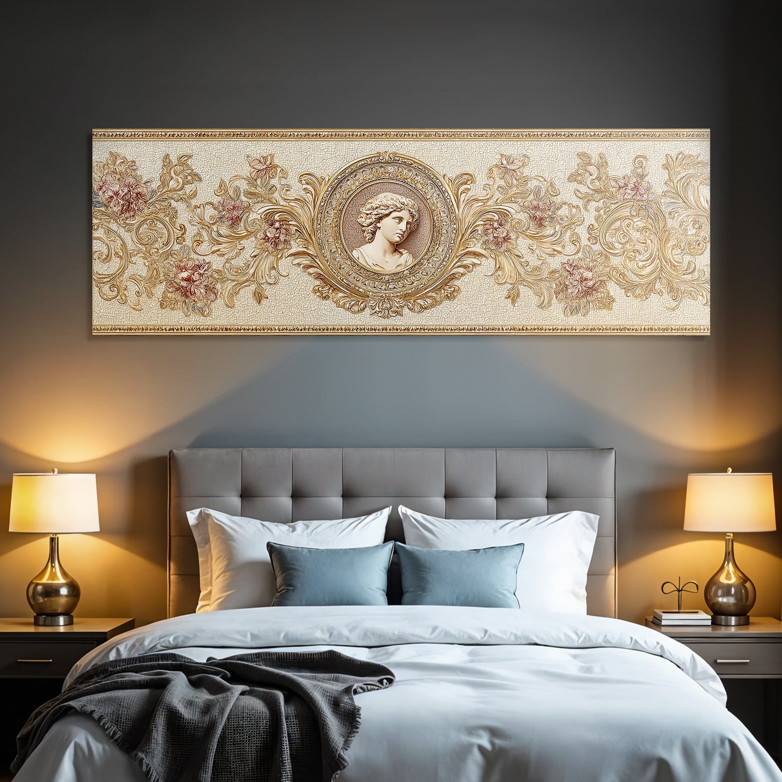 Ornate Dekoratives Design Florale Motive Medaillon Frauengesicht Vintage Barock
