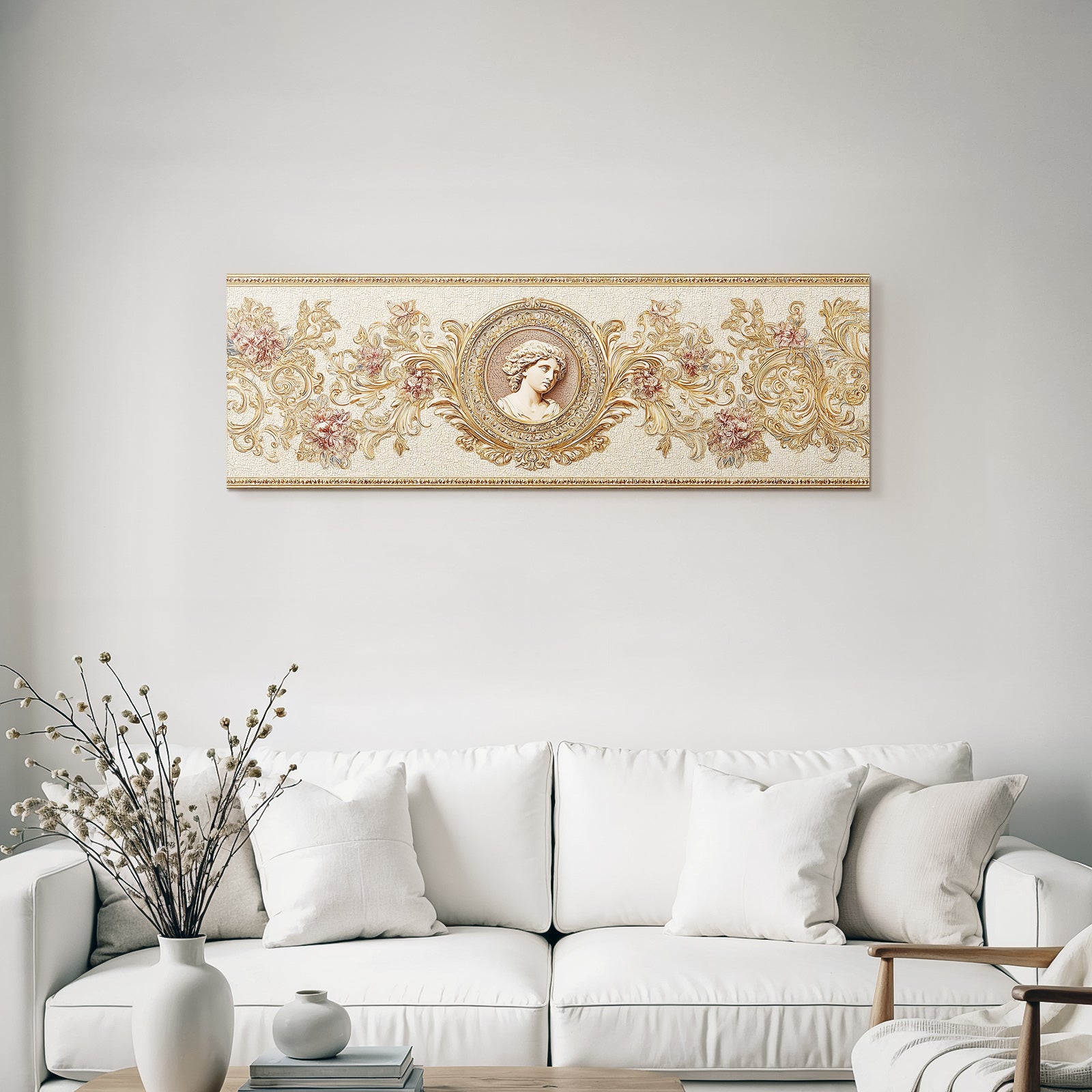 Ornate Dekoratives Design Florale Motive Medaillon Frauengesicht Vintage Barock