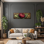 Peonie Roter Bluetenblatt Mit Gruenen Blaettern Kunstwerk Vintage Stil