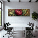 Peonie Roter Bluetenblatt Mit Gruenen Blaettern Kunstwerk Vintage Stil