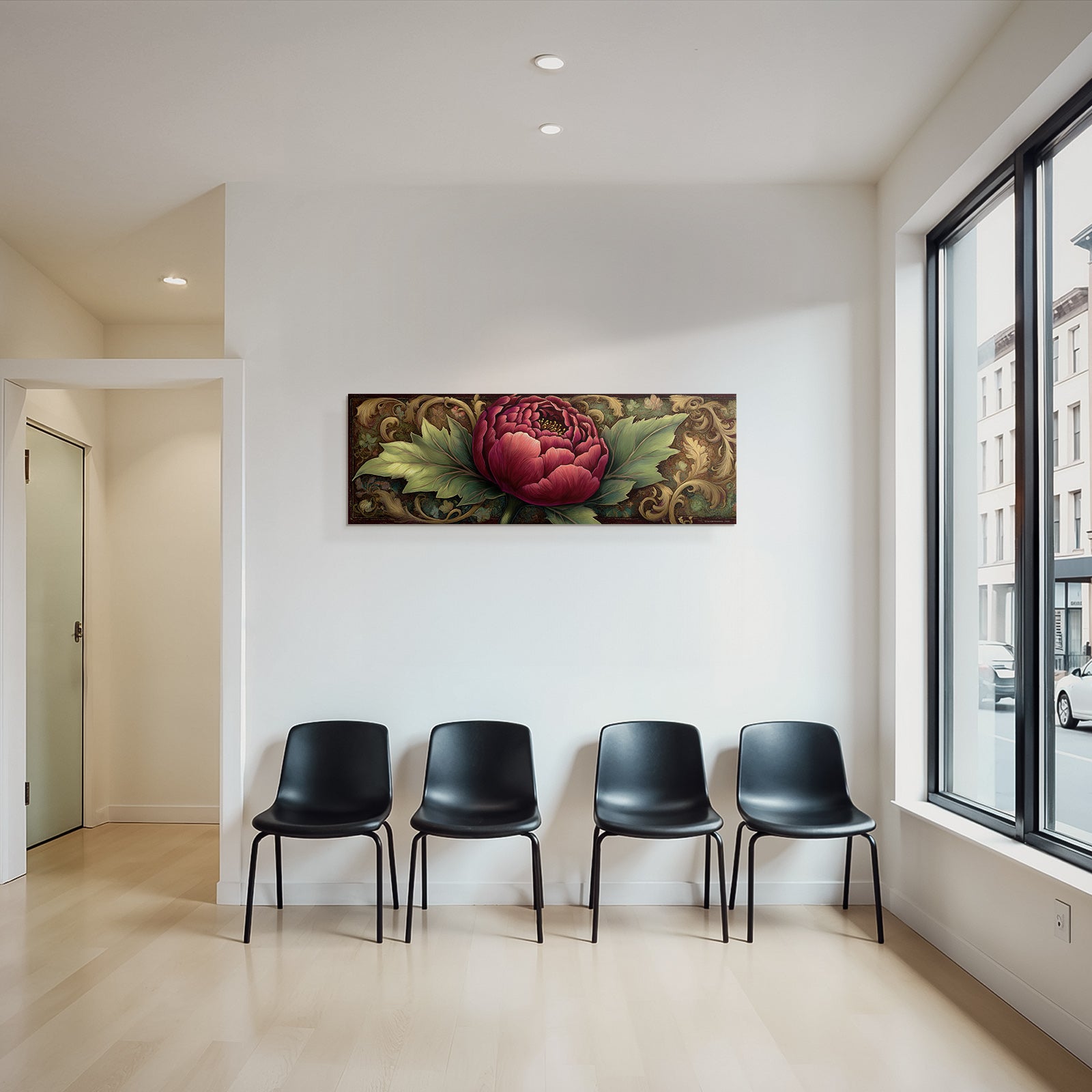 Peonie Roter Bluetenblatt Mit Gruenen Blaettern Kunstwerk Vintage Stil