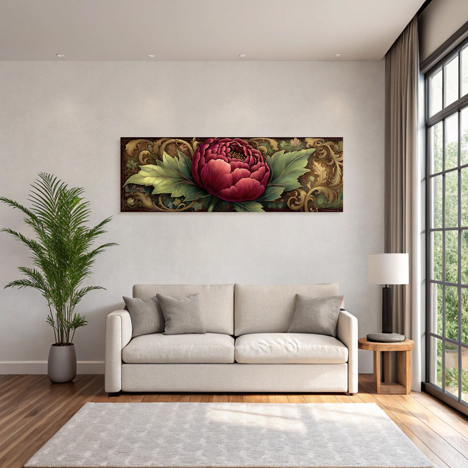 Peonie Roter Bluetenblatt Mit Gruenen Blaettern Kunstwerk Vintage Stil