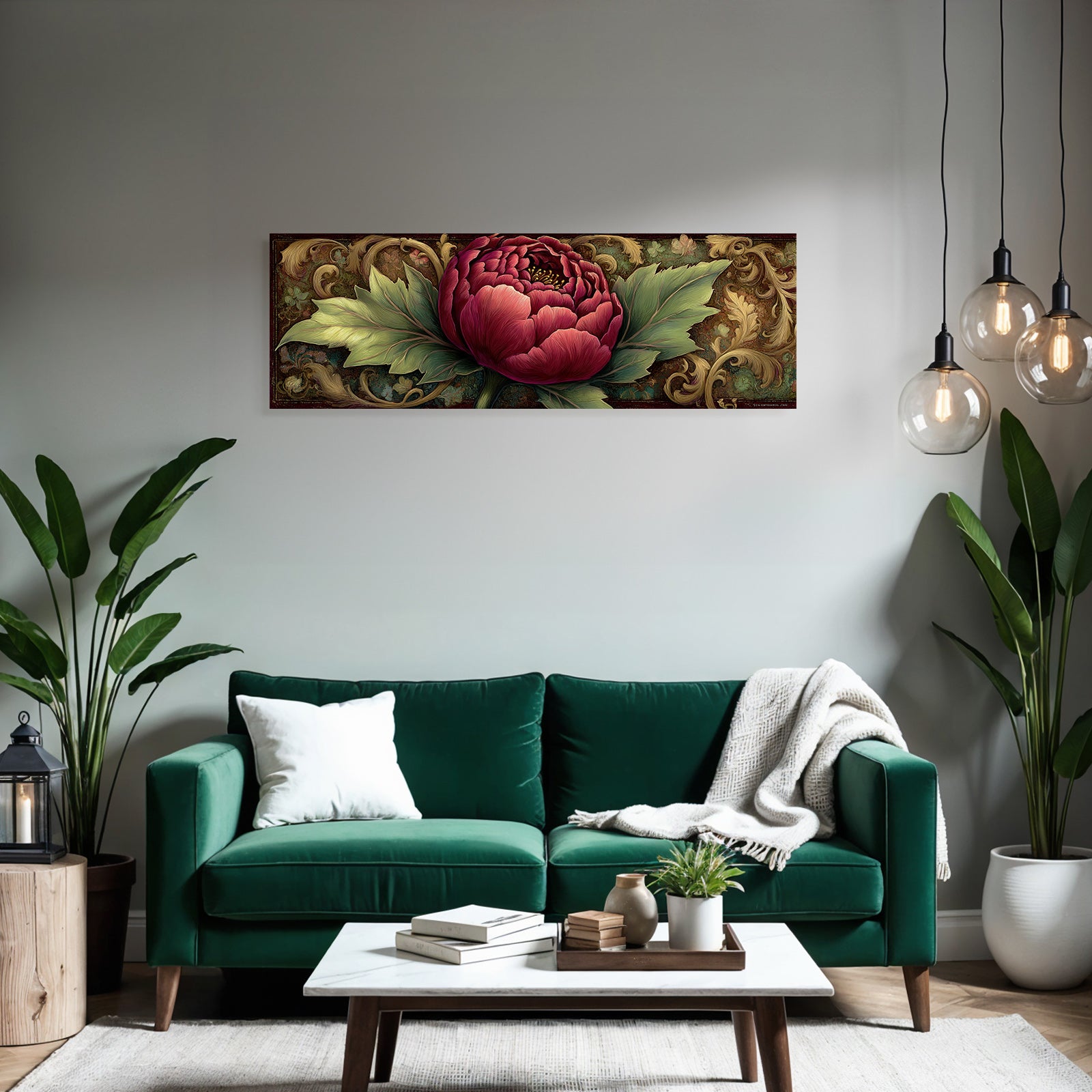 Peonie Roter Bluetenblatt Mit Gruenen Blaettern Kunstwerk Vintage Stil