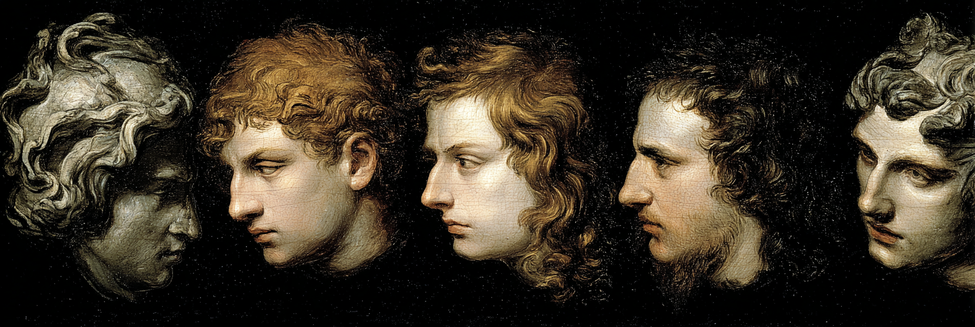Profil Portraets Von Menschenkoepfen Mit Varierenden Hairstilen Und Texturen | Klassisch | Einrichtungsstile