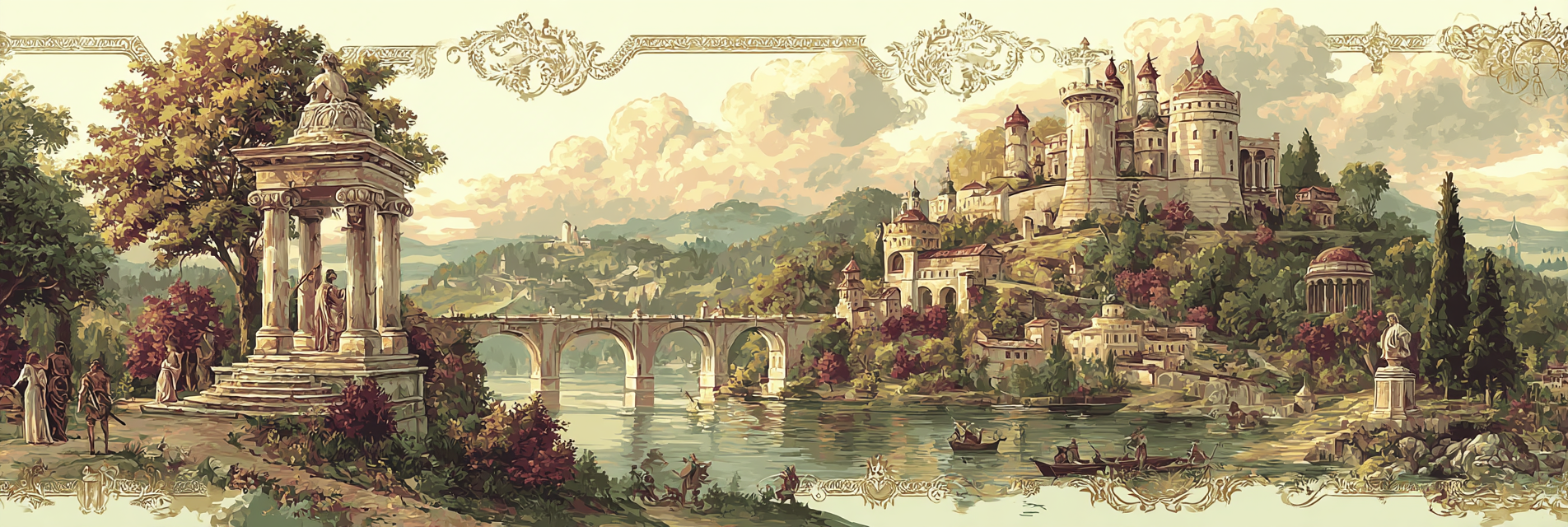 Rauchende Burg Und Pittoreske Landlandschaft Mit Tempe Zur Wasserflaeche | Klassisch | Einrichtungsstile