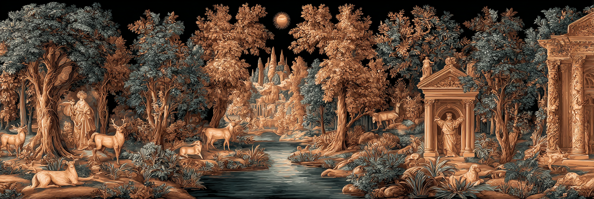 Reich Verziertes Landschaftsbild Natur Mythologie Deer | Klassisch | Einrichtungsstile