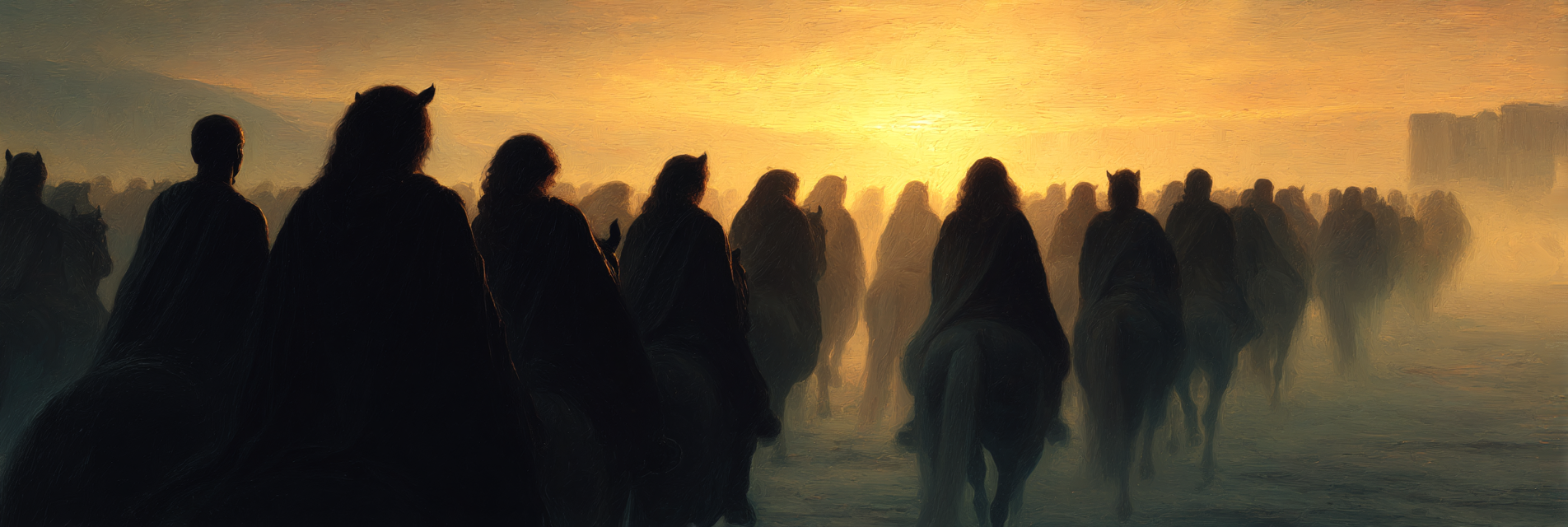 Reiter Innen Im Nebel Unter Dem Sonnenuntergang | Klassisch | Einrichtungsstile
