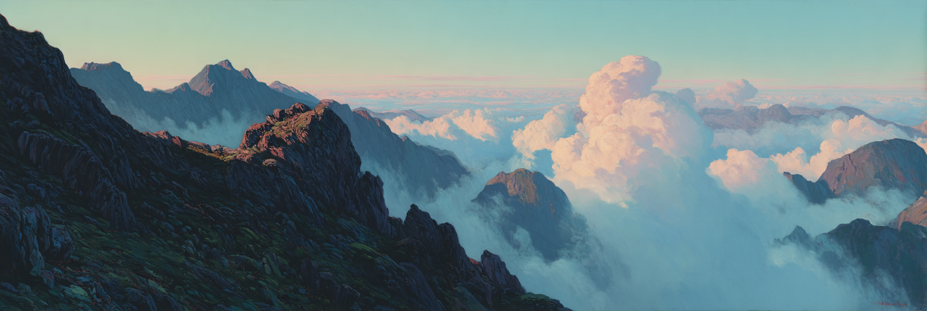 Rugged Mountains Umgeben Von Wolken Mit Drama Und Himmelshueften | Klassisch | Einrichtungsstile