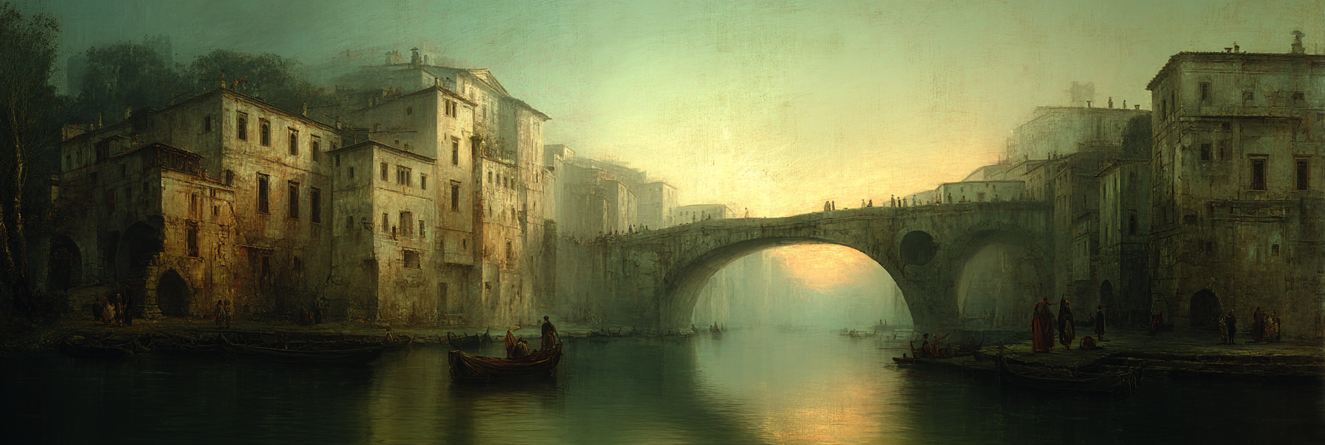 Ruhige Atmosphaerische Landschaft Mit Fluss Und Gebauede Sunset | Klassisch | Einrichtungsstile