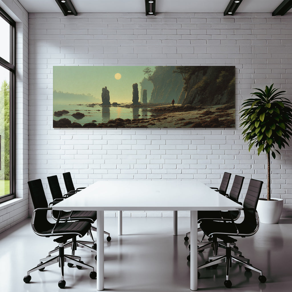 Ruhige Kuestenlandschaft Mit Felsen Im Sonnenuntergang