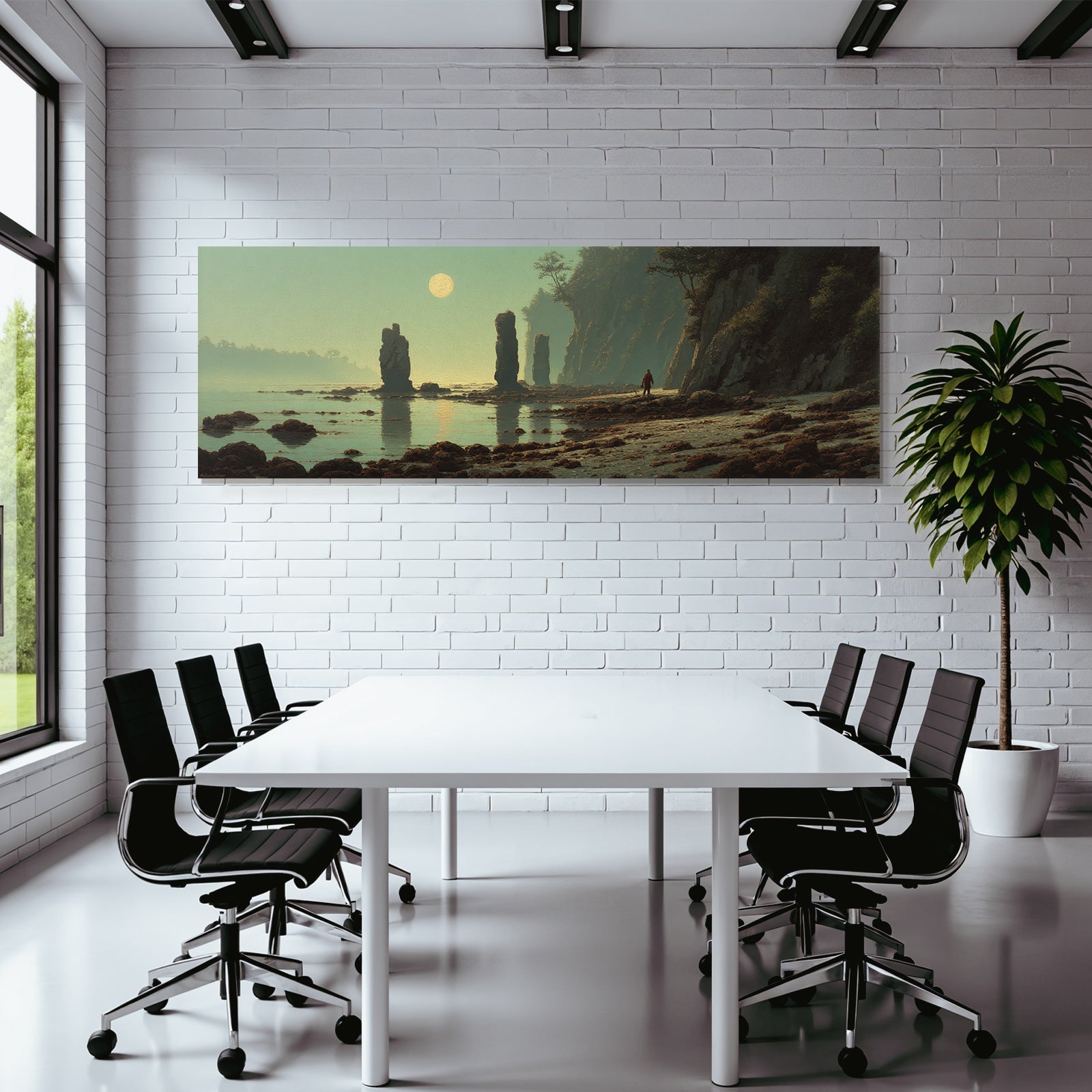 Ruhige Kuestenlandschaft Mit Felsen Im Sonnenuntergang