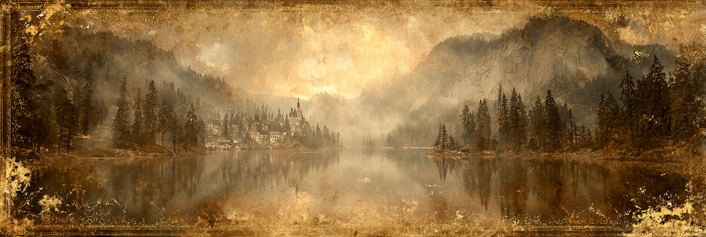 Ruhige Landlandschaft Mit See Und Burg Mit Nebel Umgebenerberge | Klassisch | Einrichtungsstile