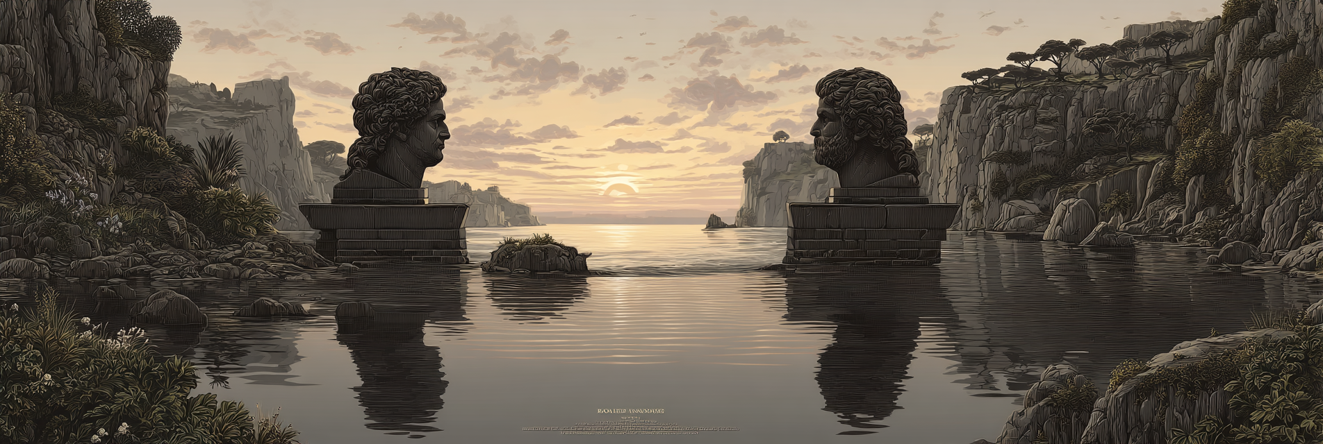 Ruhige Landschaft Bueste Reflexion Wasser Klippen Sunset | Klassisch | Einrichtungsstile