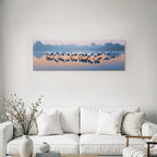 Ruhige Landschaft Cranes Im Wasser Mit Reflexionen Bei Daemmerung