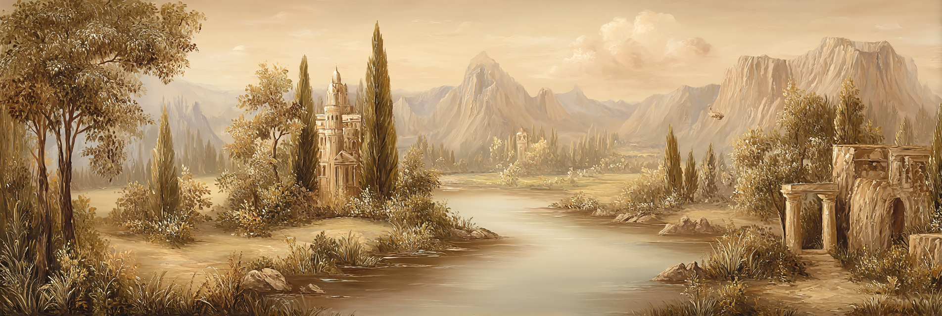 Ruhige Landschaft Mit Fluss Und Bergen E Malerei | Klassisch | Einrichtungsstile