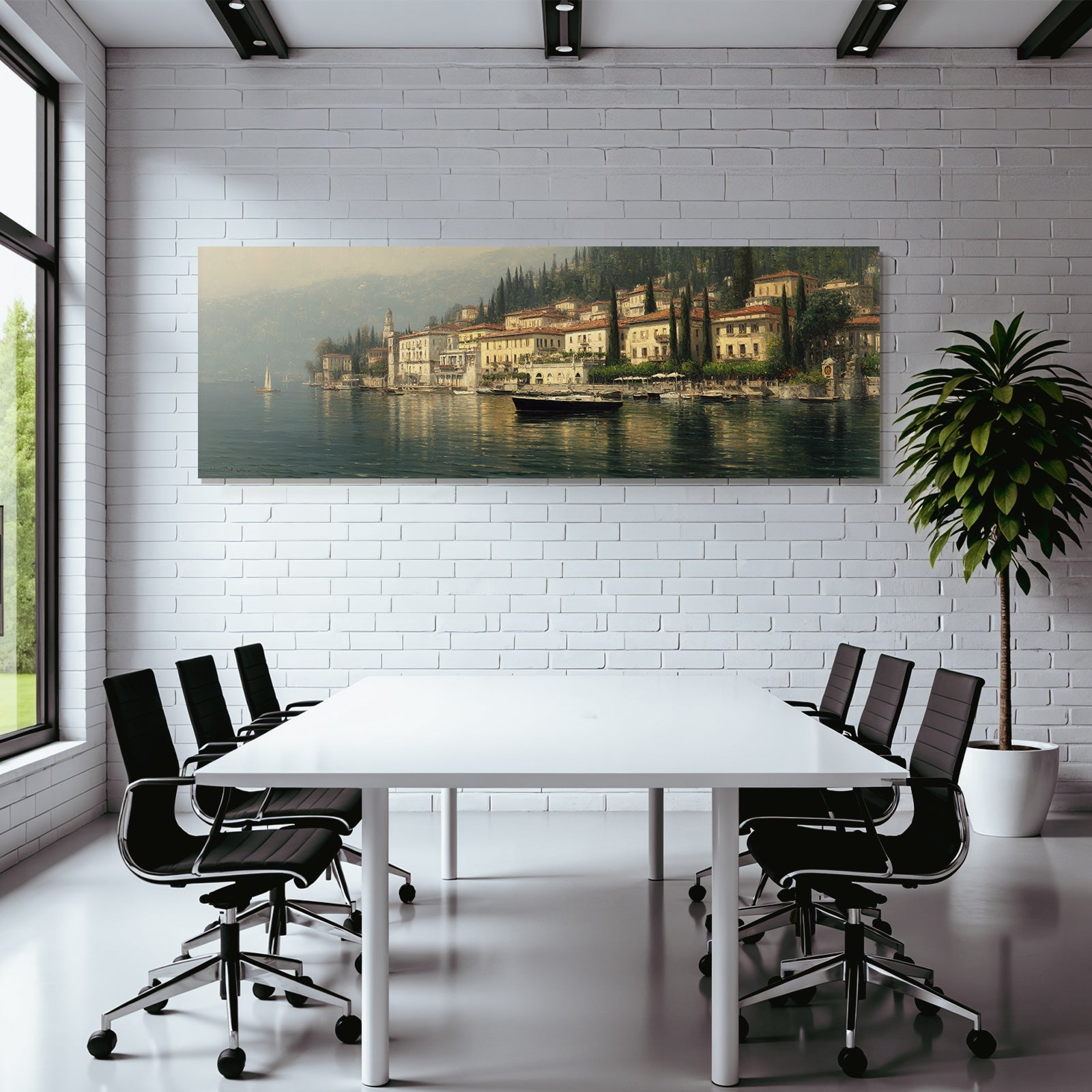 Ruhige Landschaft Mit Wasserfront Und Schiffen