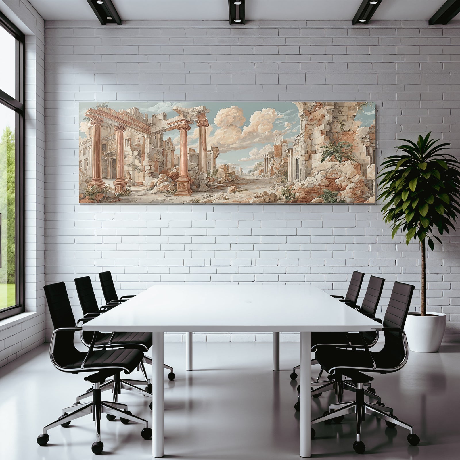 Ruinierte Antike Stadtlandschaft Mit Pflanzen Und Wolken