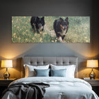 Schwarze Hunde Im Gruenen Mit Blumen Painterly Stil
