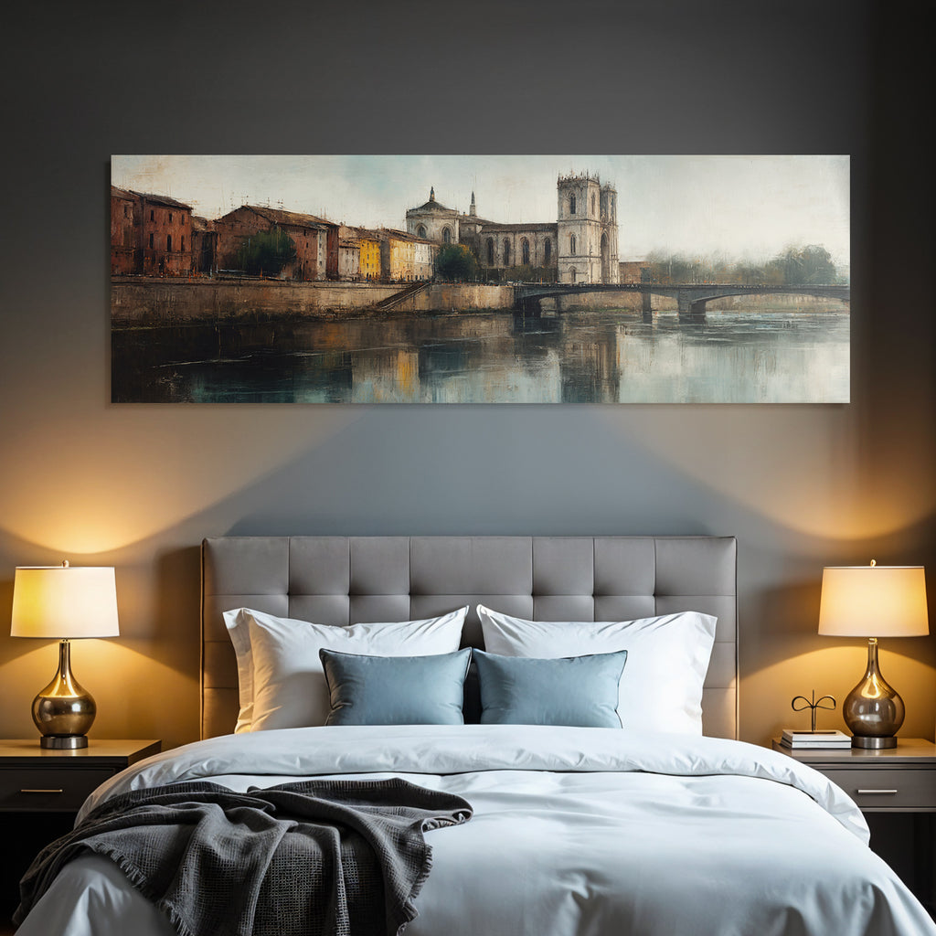 Stadtansicht Fluss Bruecke Kirche Impressionistisch