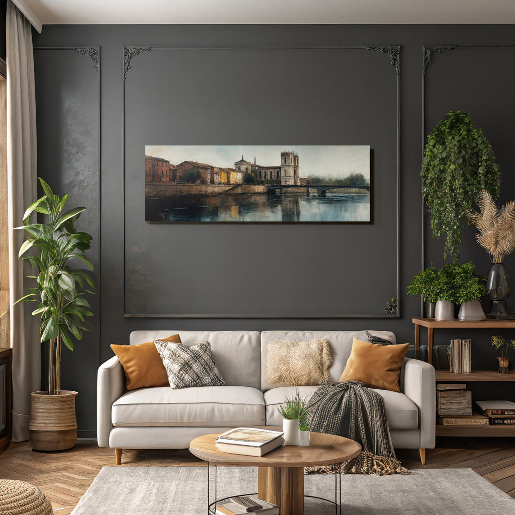 Stadtansicht Fluss Bruecke Kirche Impressionistisch