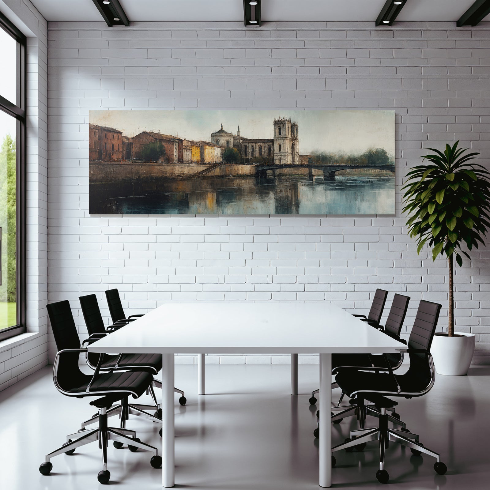 Stadtansicht Fluss Bruecke Kirche Impressionistisch