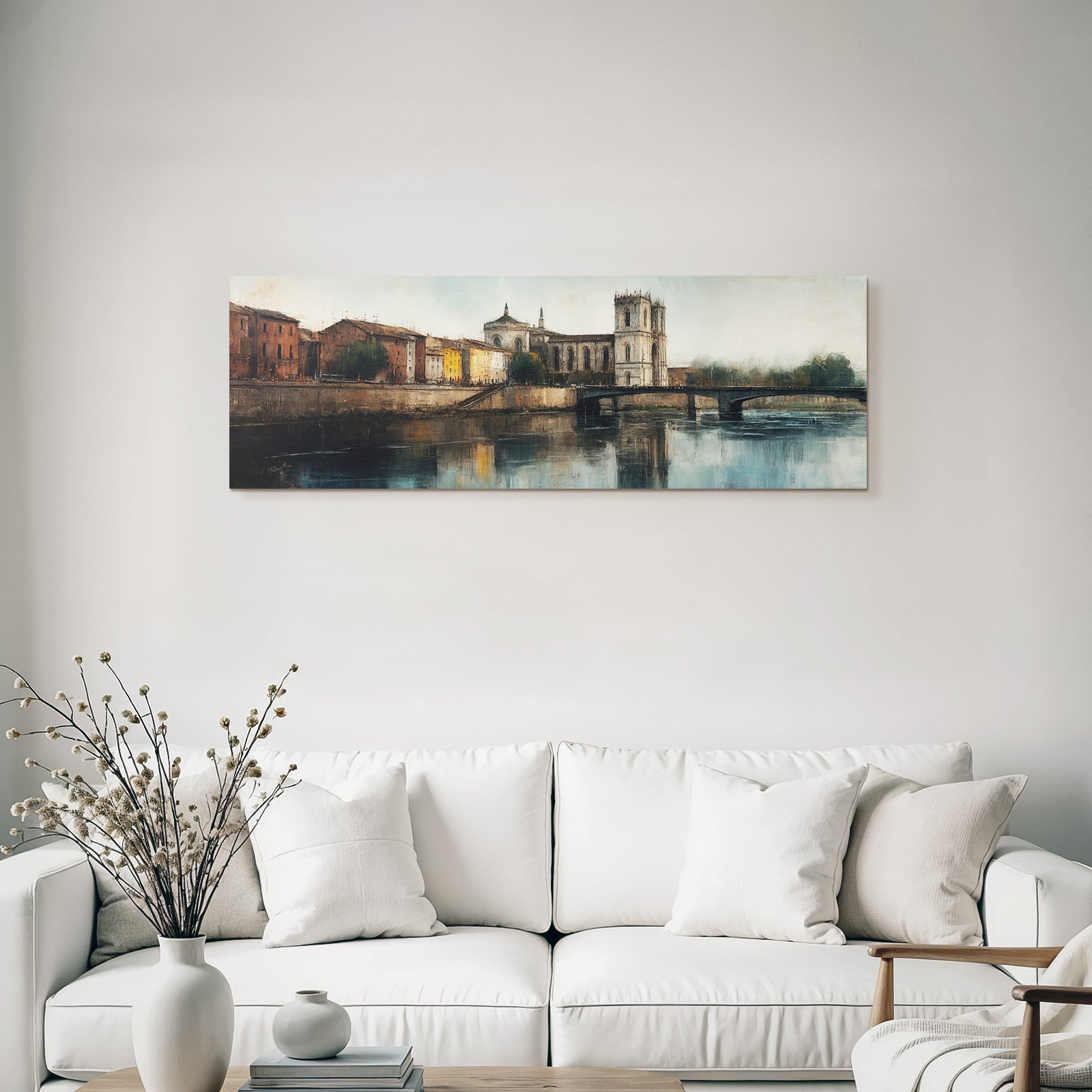 Stadtansicht Fluss Bruecke Kirche Impressionistisch
