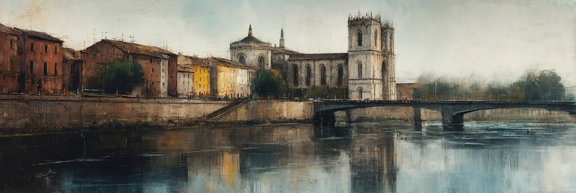 Stadtansicht Fluss Bruecke Kirche Impressionistisch | Klassisch | Einrichtungsstile