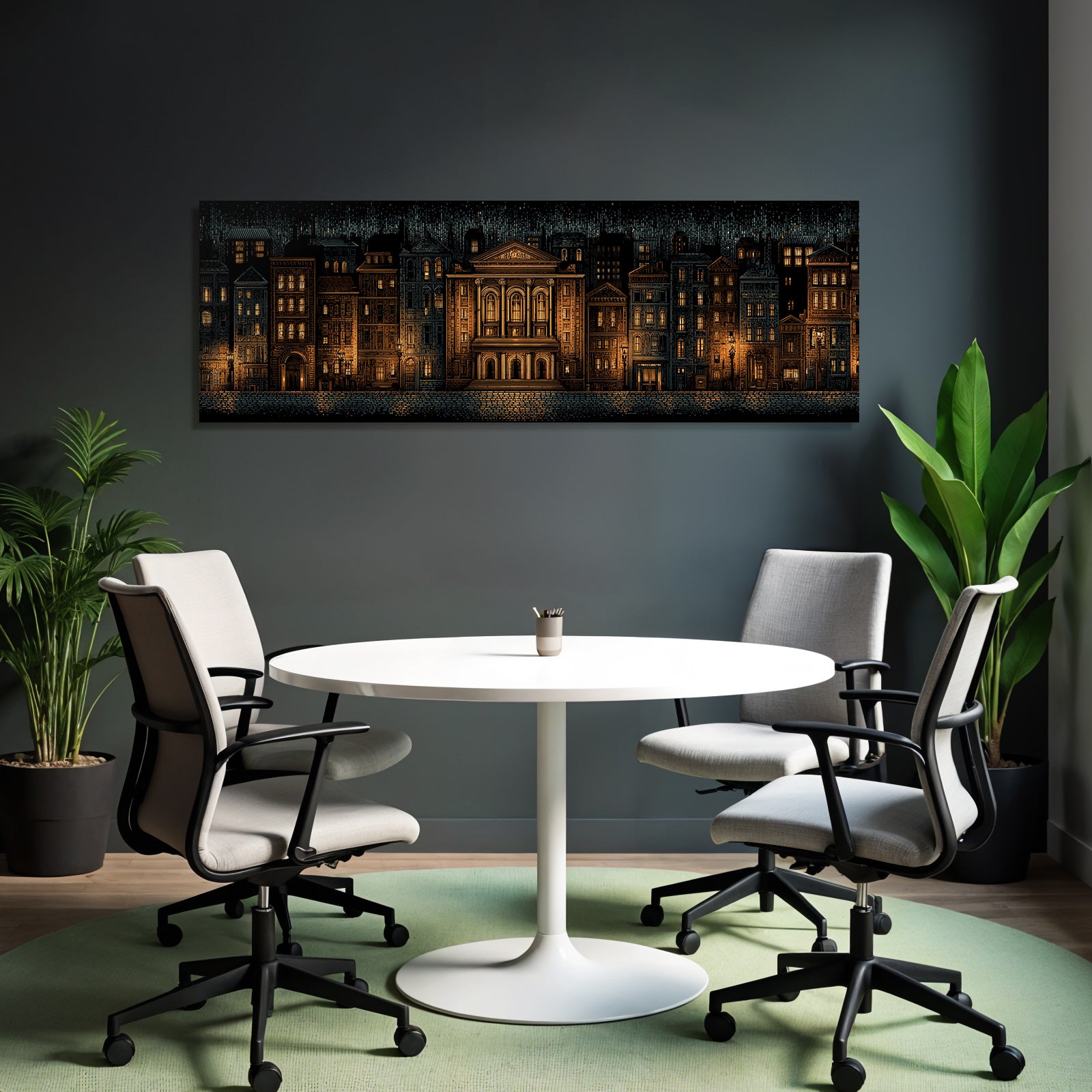 Stadtansicht Nacht Mit Gebaeuden Und Licht Illustration